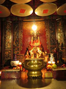 Inside Hung Shing Temple in Ap Lei Chau Hong Kong.