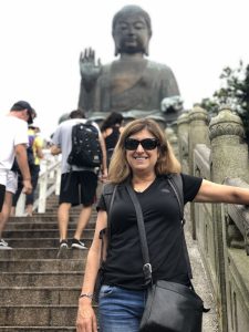 Big Buddha steps portrait Lantau Car Tour