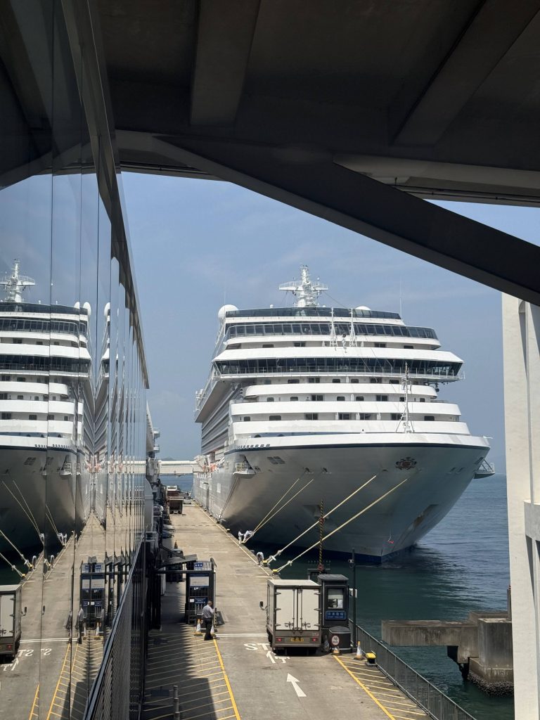 Cruise ship docked in Hong Kong during a cruise layover