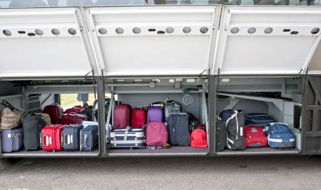 Large luggage storage compartment on a private tour coach in Hong Kong