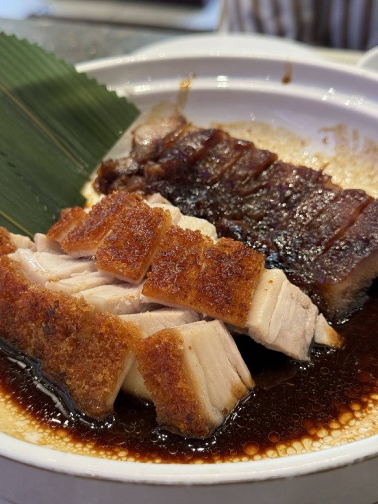 Hong Kong char siu and crispy roast pork belly served together